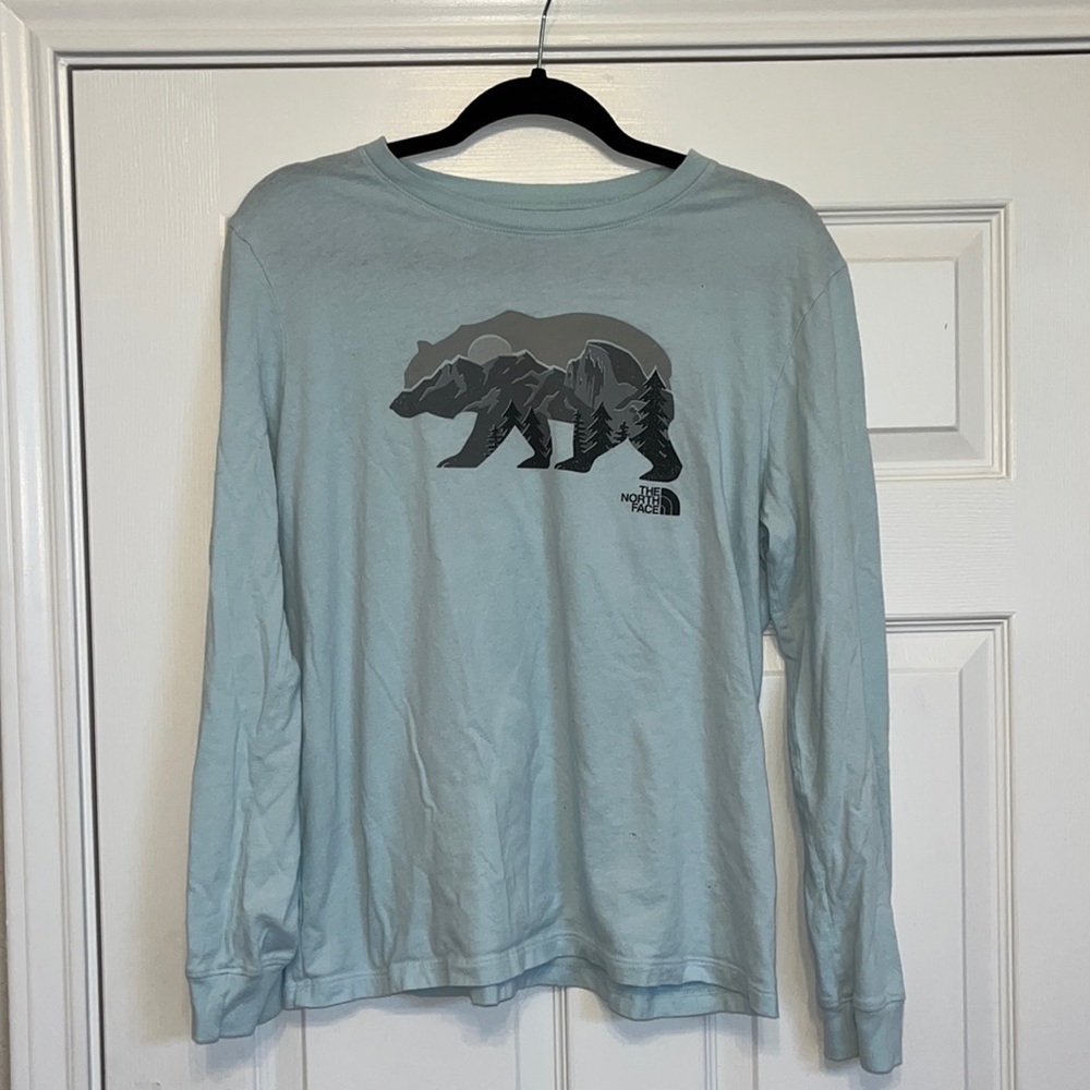 Light blue north face long sleeve shirt